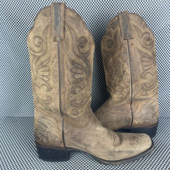 J.B Dillon Cowboy Boots Men's 10 B Brown Goat Leather Western Made In Mexico. - Picture 3 of 14